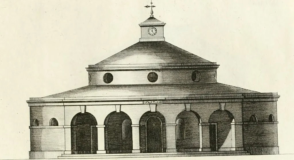 An illustration from The builder's magazine, or, A universal dictionary for architects, carpenters, masons, bricklayers, &c. as well as for every gentleman who would wish to be a competent judge of the elegant and necessary art of building : consisting of designs in architecture ... : together with the plans and sections serving as an unerring assistant in the construction of any building, from a palace to a cottage ..., 1800, leaf 304