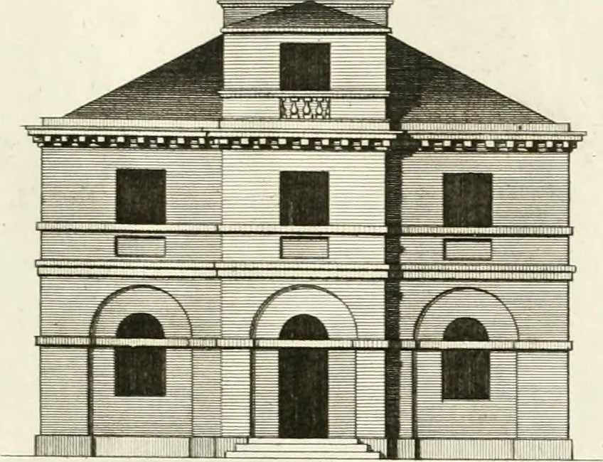 An illustration from The builder's magazine, or, A universal dictionary for architects, carpenters, masons, bricklayers, &c. as well as for every gentleman who would wish to be a competent judge of the elegant and necessary art of building : consisting of designs in architecture ... : together with the plans and sections serving as an unerring assistant in the construction of any building, from a palace to a cottage ..., 1800, leaf 306
