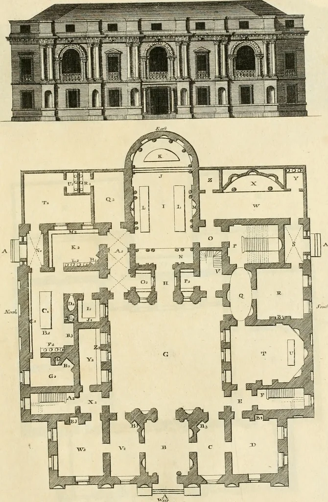 An illustration from The builder's magazine, or, A universal dictionary for architects, carpenters, masons, bricklayers, &c. as well as for every gentleman who would wish to be a competent judge of the elegant and necessary art of building : consisting of designs in architecture ... : together with the plans and sections serving as an unerring assistant in the construction of any building, from a palace to a cottage ..., 1800, leaf 310