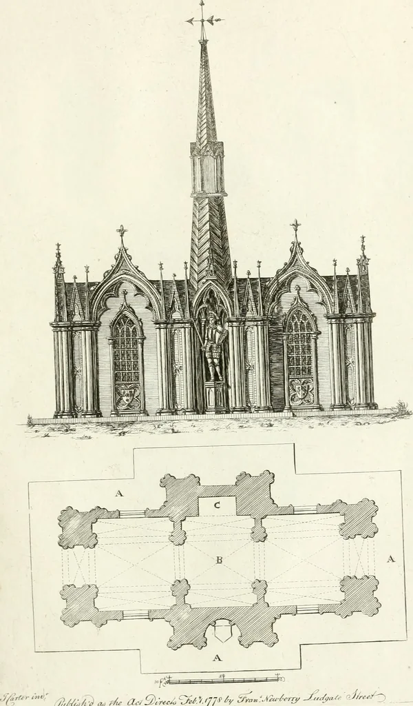An illustration from The builder's magazine, or, A universal dictionary for architects, carpenters, masons, bricklayers, &c. as well as for every gentleman who would wish to be a competent judge of the elegant and necessary art of building : consisting of designs in architecture ... : together with the plans and sections serving as an unerring assistant in the construction of any building, from a palace to a cottage ..., 1800, leaf 322
