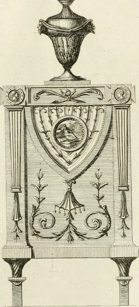 An illustration from The builder's magazine, or, A universal dictionary for architects, carpenters, masons, bricklayers, &c. as well as for every gentleman who would wish to be a competent judge of the elegant and necessary art of building : consisting of designs in architecture ... : together with the plans and sections serving as an unerring assistant in the construction of any building, from a palace to a cottage ..., 1800, leaf 324