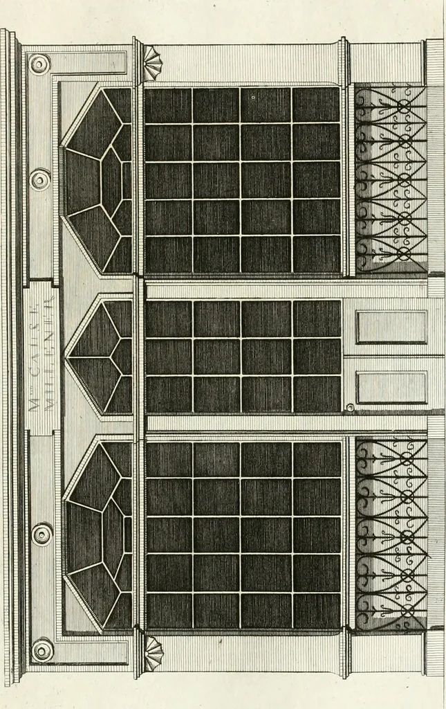 An illustration from The builder's magazine, or, A universal dictionary for architects, carpenters, masons, bricklayers, &c. as well as for every gentleman who would wish to be a competent judge of the elegant and necessary art of building : consisting of designs in architecture ... : together with the plans and sections serving as an unerring assistant in the construction of any building, from a palace to a cottage ..., 1800, leaf 328