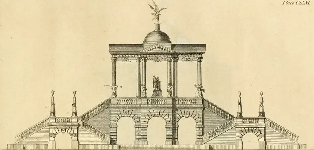 An illustration from The builder's magazine, or, A universal dictionary for architects, carpenters, masons, bricklayers, &c. as well as for every gentleman who would wish to be a competent judge of the elegant and necessary art of building : consisting of designs in architecture ... : together with the plans and sections serving as an unerring assistant in the construction of any building, from a palace to a cottage ..., 1800, leaf 334