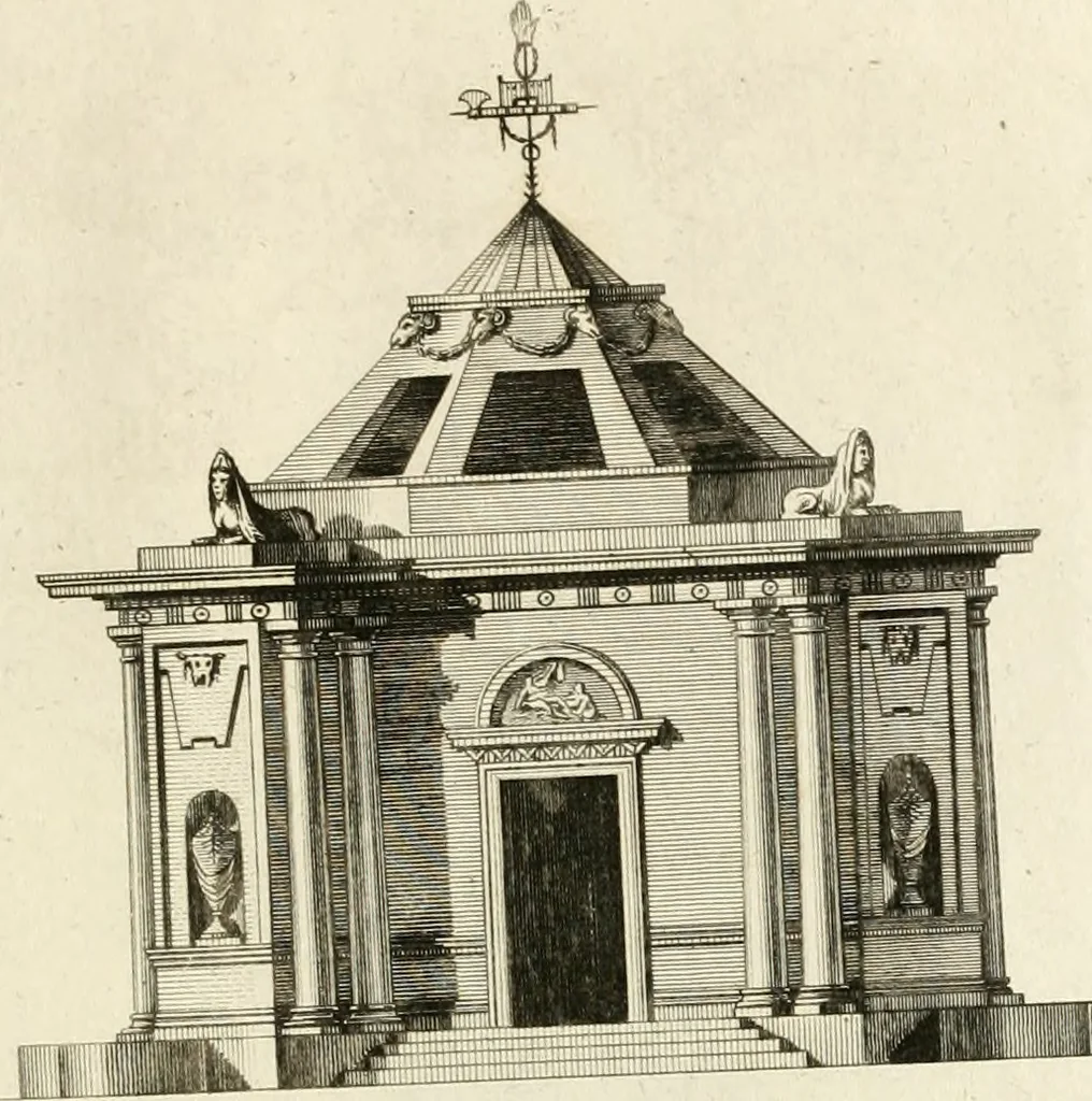 An illustration from The builder's magazine, or, A universal dictionary for architects, carpenters, masons, bricklayers, &c. as well as for every gentleman who would wish to be a competent judge of the elegant and necessary art of building : consisting of designs in architecture ... : together with the plans and sections serving as an unerring assistant in the construction of any building, from a palace to a cottage ..., 1800, leaf 336