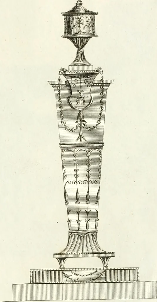An illustration from The builder's magazine, or, A universal dictionary for architects, carpenters, masons, bricklayers, &c. as well as for every gentleman who would wish to be a competent judge of the elegant and necessary art of building : consisting of designs in architecture ... : together with the plans and sections serving as an unerring assistant in the construction of any building, from a palace to a cottage ..., 1800, leaf 342