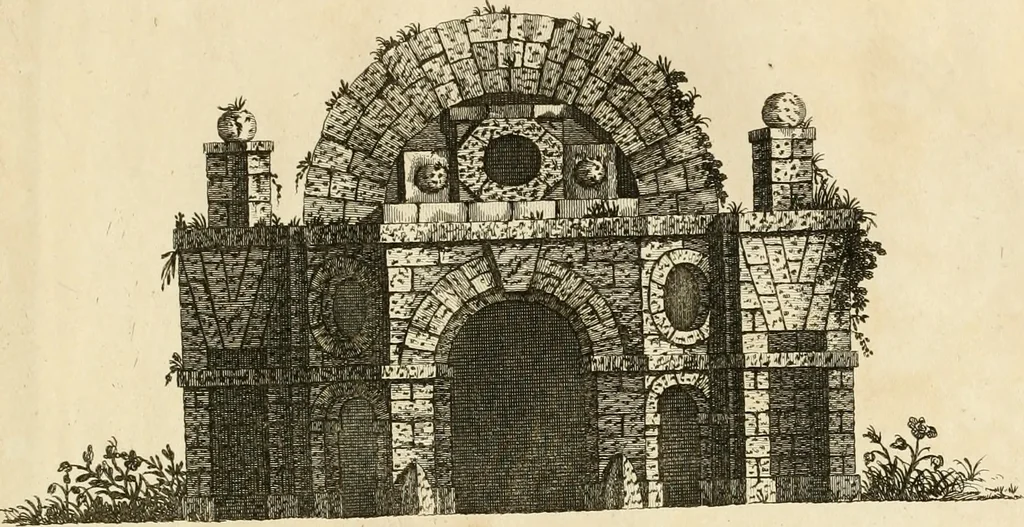 An illustration from The builder's magazine, or, A universal dictionary for architects, carpenters, masons, bricklayers, &c. as well as for every gentleman who would wish to be a competent judge of the elegant and necessary art of building : consisting of designs in architecture ... : together with the plans and sections serving as an unerring assistant in the construction of any building, from a palace to a cottage ..., 1800, leaf 356
