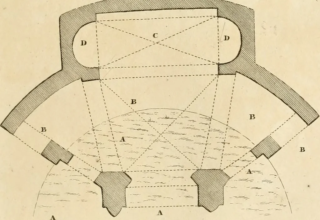 An illustration from The builder's magazine, or, A universal dictionary for architects, carpenters, masons, bricklayers, &c. as well as for every gentleman who would wish to be a competent judge of the elegant and necessary art of building : consisting of designs in architecture ... : together with the plans and sections serving as an unerring assistant in the construction of any building, from a palace to a cottage ..., 1800, leaf 356