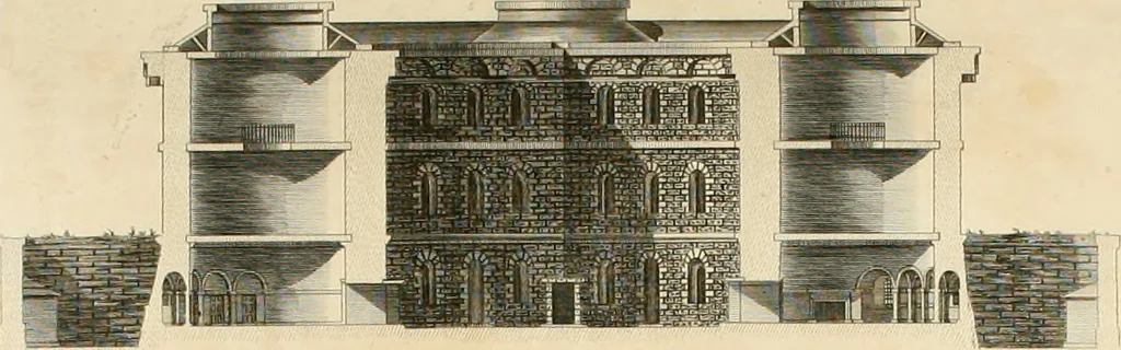 An illustration from The builder's magazine, or, A universal dictionary for architects, carpenters, masons, bricklayers, &c. as well as for every gentleman who would wish to be a competent judge of the elegant and necessary art of building : consisting of designs in architecture ... : together with the plans and sections serving as an unerring assistant in the construction of any building, from a palace to a cottage ..., 1800, leaf 365