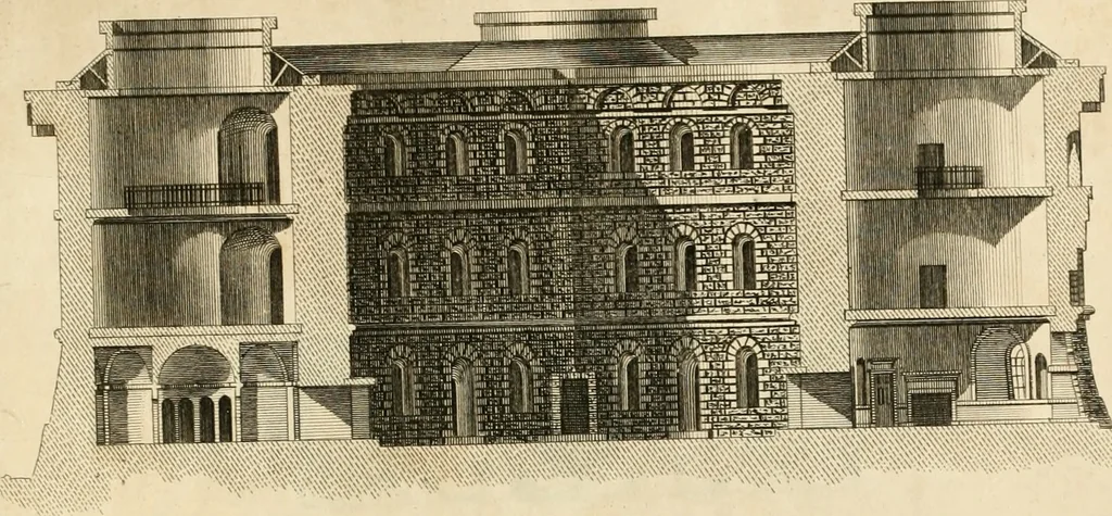An illustration from The builder's magazine, or, A universal dictionary for architects, carpenters, masons, bricklayers, &c. as well as for every gentleman who would wish to be a competent judge of the elegant and necessary art of building : consisting of designs in architecture ... : together with the plans and sections serving as an unerring assistant in the construction of any building, from a palace to a cottage ..., 1800, leaf 370