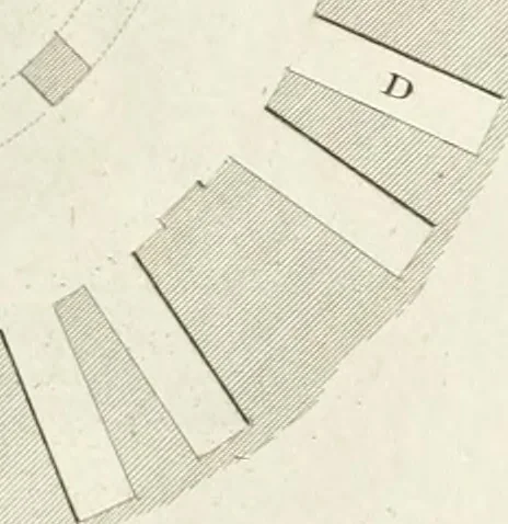 An illustration from The builder's magazine, or, A universal dictionary for architects, carpenters, masons, bricklayers, &c. as well as for every gentleman who would wish to be a competent judge of the elegant and necessary art of building : consisting of designs in architecture ... : together with the plans and sections serving as an unerring assistant in the construction of any building, from a palace to a cottage ..., 1800, leaf 44