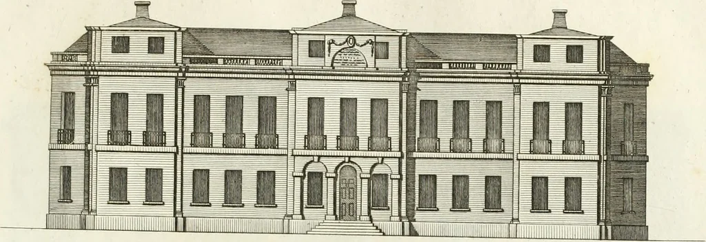 An illustration from The builder's magazine, or, A universal dictionary for architects, carpenters, masons, bricklayers, &c. as well as for every gentleman who would wish to be a competent judge of the elegant and necessary art of building : consisting of designs in architecture ... : together with the plans and sections serving as an unerring assistant in the construction of any building, from a palace to a cottage ..., 1800, leaf 52