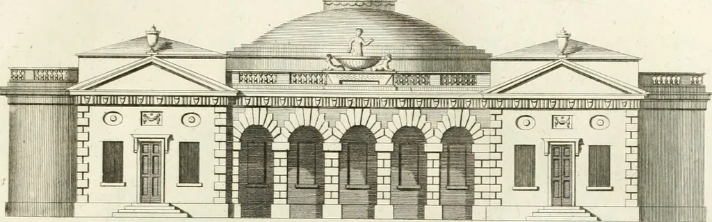 An illustration from The builder's magazine, or, A universal dictionary for architects, carpenters, masons, bricklayers, &c. as well as for every gentleman who would wish to be a competent judge of the elegant and necessary art of building : consisting of designs in architecture ... : together with the plans and sections serving as an unerring assistant in the construction of any building, from a palace to a cottage ..., 1800, leaf 54