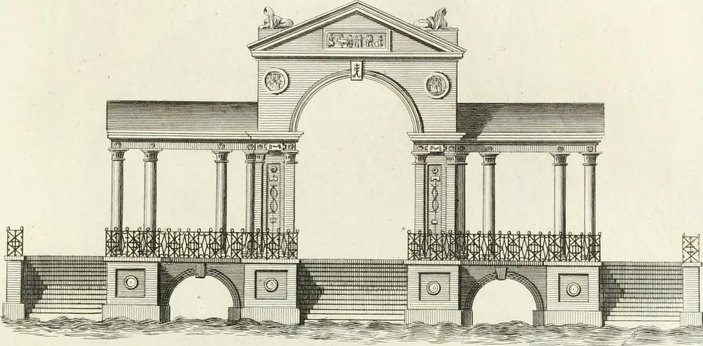 An illustration from The builder's magazine, or, A universal dictionary for architects, carpenters, masons, bricklayers, &c. as well as for every gentleman who would wish to be a competent judge of the elegant and necessary art of building : consisting of designs in architecture ... : together with the plans and sections serving as an unerring assistant in the construction of any building, from a palace to a cottage ..., 1800, leaf 68