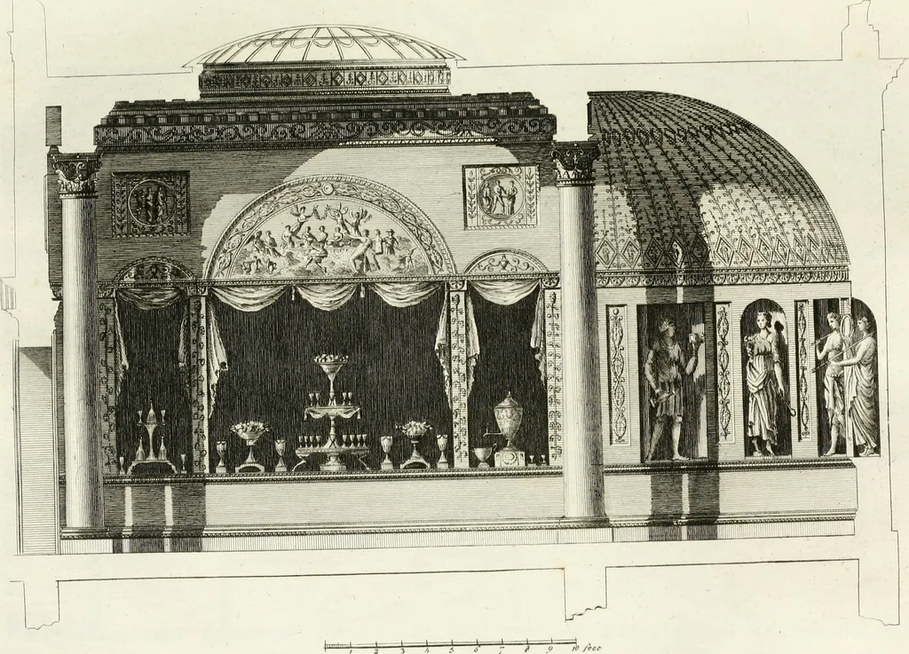 An illustration from The builder's magazine, or, A universal dictionary for architects, carpenters, masons, bricklayers, &c. as well as for every gentleman who would wish to be a competent judge of the elegant and necessary art of building : consisting of designs in architecture ... : together with the plans and sections serving as an unerring assistant in the construction of any building, from a palace to a cottage ..., 1800, leaf 70