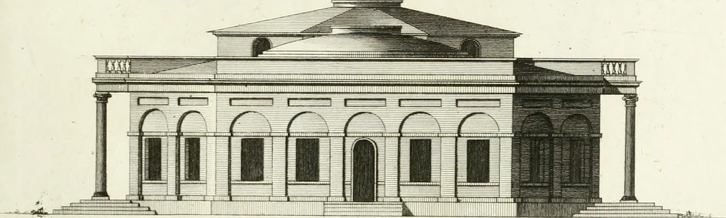 An illustration from The builder's magazine, or, A universal dictionary for architects, carpenters, masons, bricklayers, &c. as well as for every gentleman who would wish to be a competent judge of the elegant and necessary art of building : consisting of designs in architecture ... : together with the plans and sections serving as an unerring assistant in the construction of any building, from a palace to a cottage ..., 1800, leaf 98