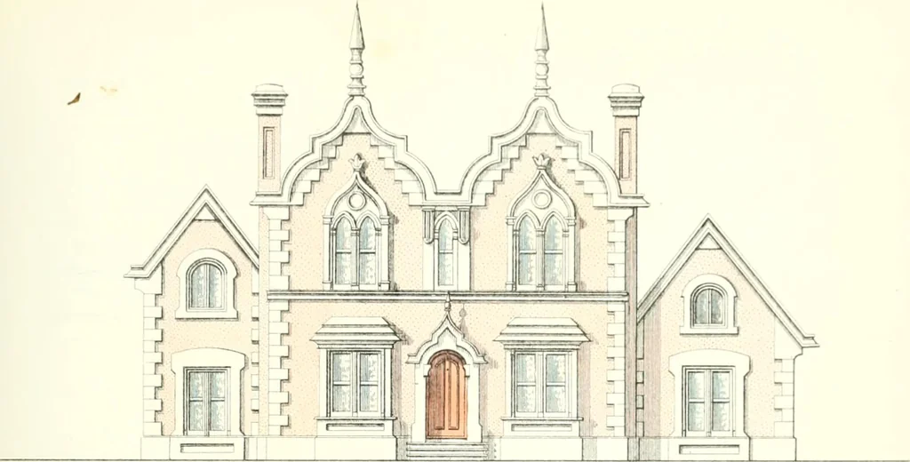 An illustration from The builder's practical director; or, Buildings for all classes, containing plans, sections and elevations for the erection of cottages, villas, farm buildings, dispensaries, public schools, &c., with detailed estimates, quantities, prices, &c. .., 1855, leaf 114