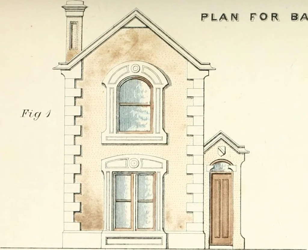 An illustration from The builder's practical director; or, Buildings for all classes, containing plans, sections and elevations for the erection of cottages, villas, farm buildings, dispensaries, public schools, &c., with detailed estimates, quantities, prices, &c. .., 1855, leaf 130