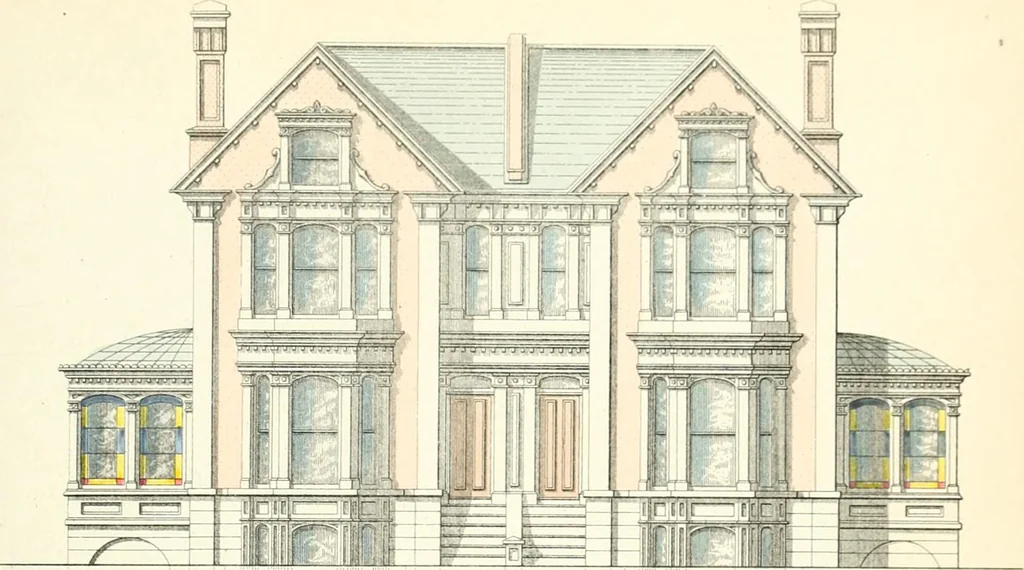 An illustration from The builder's practical director; or, Buildings for all classes, containing plans, sections and elevations for the erection of cottages, villas, farm buildings, dispensaries, public schools, &c., with detailed estimates, quantities, prices, &c. .., 1855, leaf 142