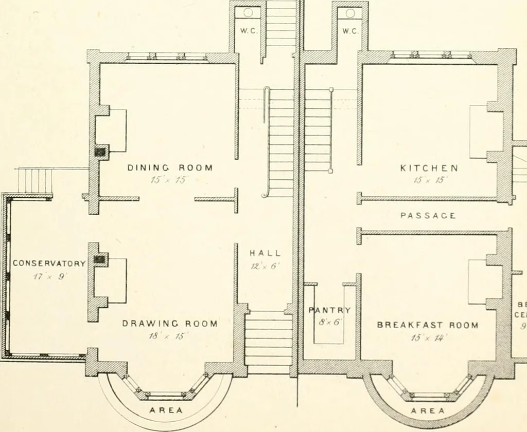 An illustration from The builder's practical director; or, Buildings for all classes, containing plans, sections and elevations for the erection of cottages, villas, farm buildings, dispensaries, public schools, &c., with detailed estimates, quantities, prices, &c. .., 1855, leaf 142