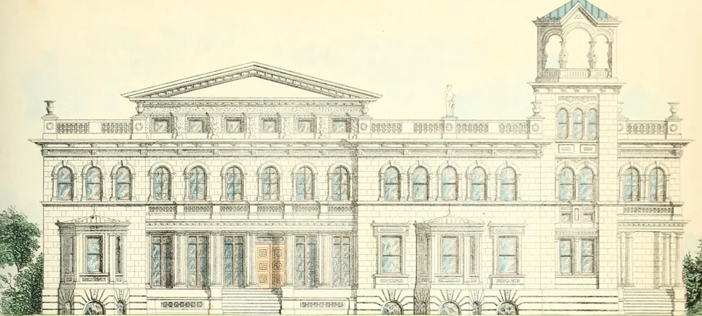 An illustration from The builder's practical director; or, Buildings for all classes, containing plans, sections and elevations for the erection of cottages, villas, farm buildings, dispensaries, public schools, &c., with detailed estimates, quantities, prices, &c. .., 1855, leaf 158