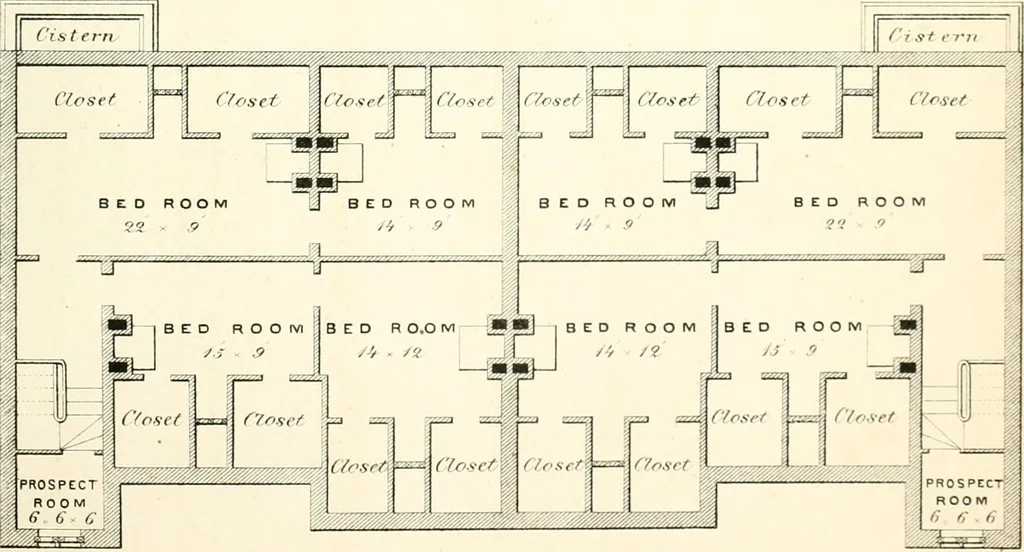 An illustration from The builder's practical director; or, Buildings for all classes, containing plans, sections and elevations for the erection of cottages, villas, farm buildings, dispensaries, public schools, &c., with detailed estimates, quantities, prices, &c. .., 1855, leaf 166
