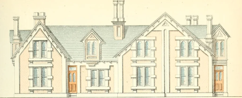 An illustration from The builder's practical director; or, Buildings for all classes, containing plans, sections and elevations for the erection of cottages, villas, farm buildings, dispensaries, public schools, &c., with detailed estimates, quantities, prices, &c. .., 1855, leaf 174