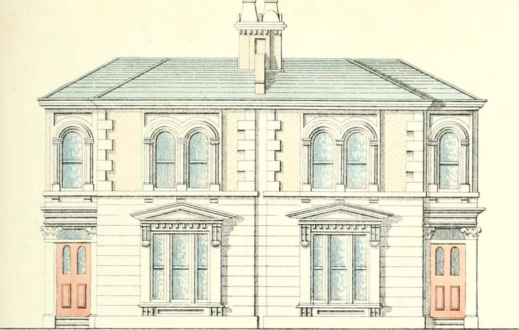 An illustration from The builder's practical director; or, Buildings for all classes, containing plans, sections and elevations for the erection of cottages, villas, farm buildings, dispensaries, public schools, &c., with detailed estimates, quantities, prices, &c. .., 1855, leaf 190