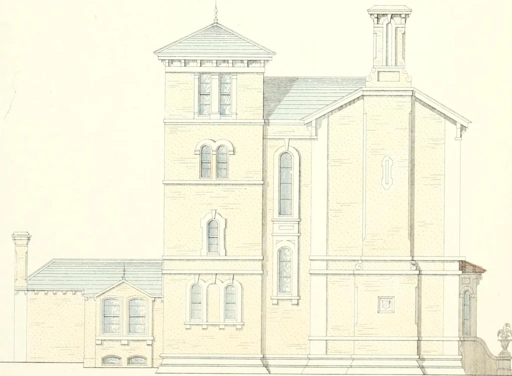 An illustration from The builder's practical director; or, Buildings for all classes, containing plans, sections and elevations for the erection of cottages, villas, farm buildings, dispensaries, public schools, &c., with detailed estimates, quantities, prices, &c. .., 1855, leaf 194