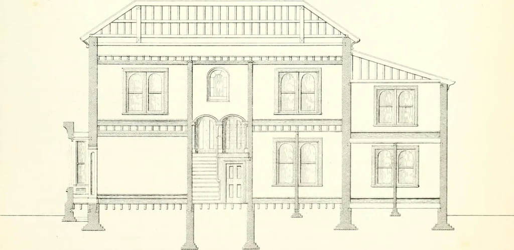 An illustration from The builder's practical director; or, Buildings for all classes, containing plans, sections and elevations for the erection of cottages, villas, farm buildings, dispensaries, public schools, &c., with detailed estimates, quantities, prices, &c. .., 1855, leaf 198
