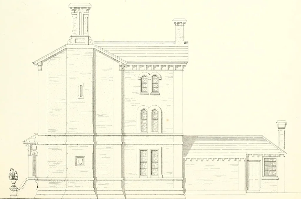 An illustration from The builder's practical director; or, Buildings for all classes, containing plans, sections and elevations for the erection of cottages, villas, farm buildings, dispensaries, public schools, &c., with detailed estimates, quantities, prices, &c. .., 1855, leaf 202