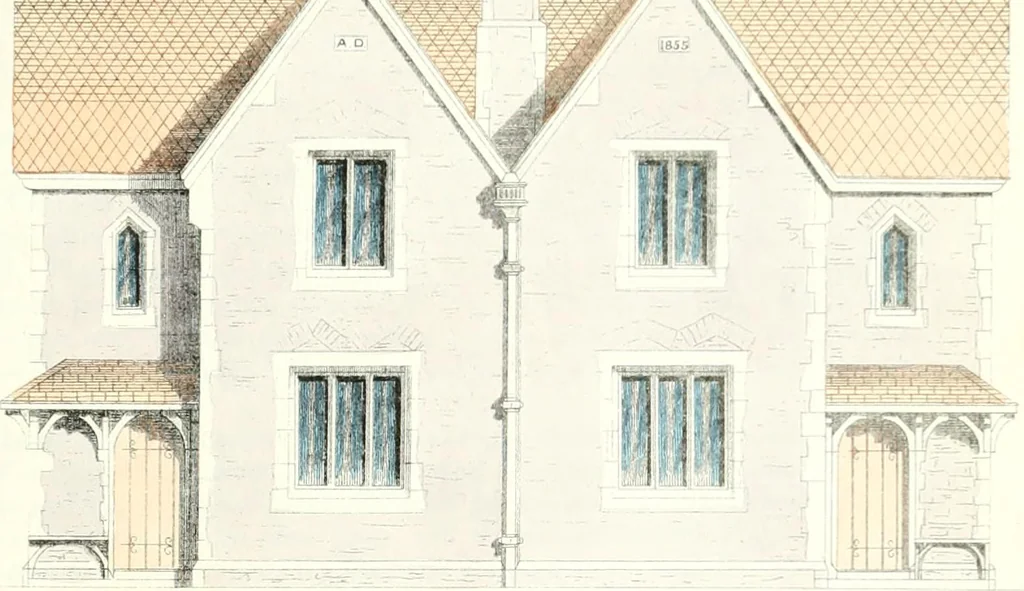 An illustration from The builder's practical director; or, Buildings for all classes, containing plans, sections and elevations for the erection of cottages, villas, farm buildings, dispensaries, public schools, &c., with detailed estimates, quantities, prices, &c. .., 1855, leaf 222