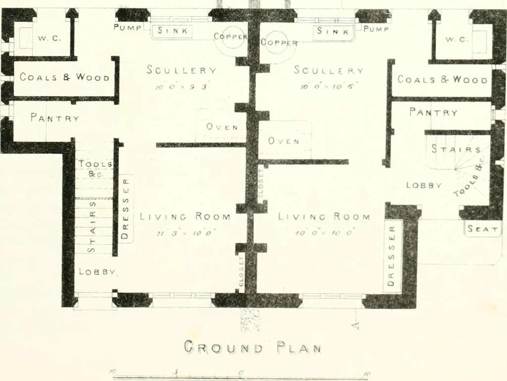 An illustration from The builder's practical director; or, Buildings for all classes, containing plans, sections and elevations for the erection of cottages, villas, farm buildings, dispensaries, public schools, &c., with detailed estimates, quantities, prices, &c. .., 1855, leaf 222