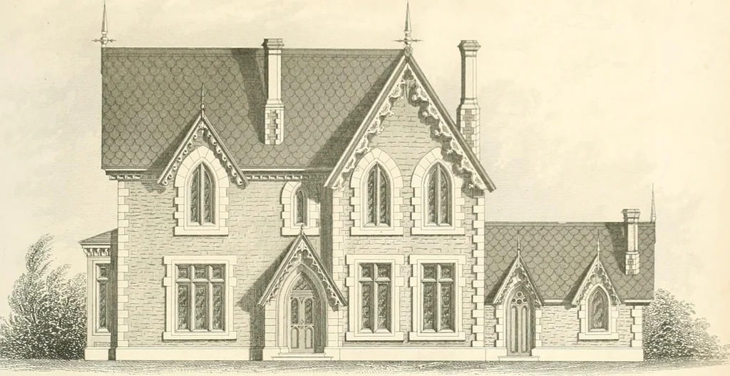 An illustration from The builder's practical director; or, Buildings for all classes, containing plans, sections and elevations for the erection of cottages, villas, farm buildings, dispensaries, public schools, &c., with detailed estimates, quantities, prices, &c. .., 1855, leaf 242