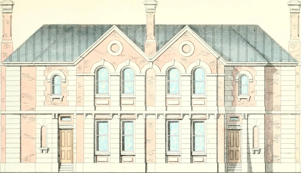 An illustration from The builder's practical director; or, Buildings for all classes, containing plans, sections and elevations for the erection of cottages, villas, farm buildings, dispensaries, public schools, &c., with detailed estimates, quantities, prices, &c. .., 1855, leaf 270