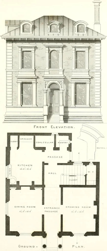 An illustration from The builder's practical director; or, Buildings for all classes, containing plans, sections and elevations for the erection of cottages, villas, farm buildings, dispensaries, public schools, &c., with detailed estimates, quantities, prices, &c. .., 1855, leaf 274