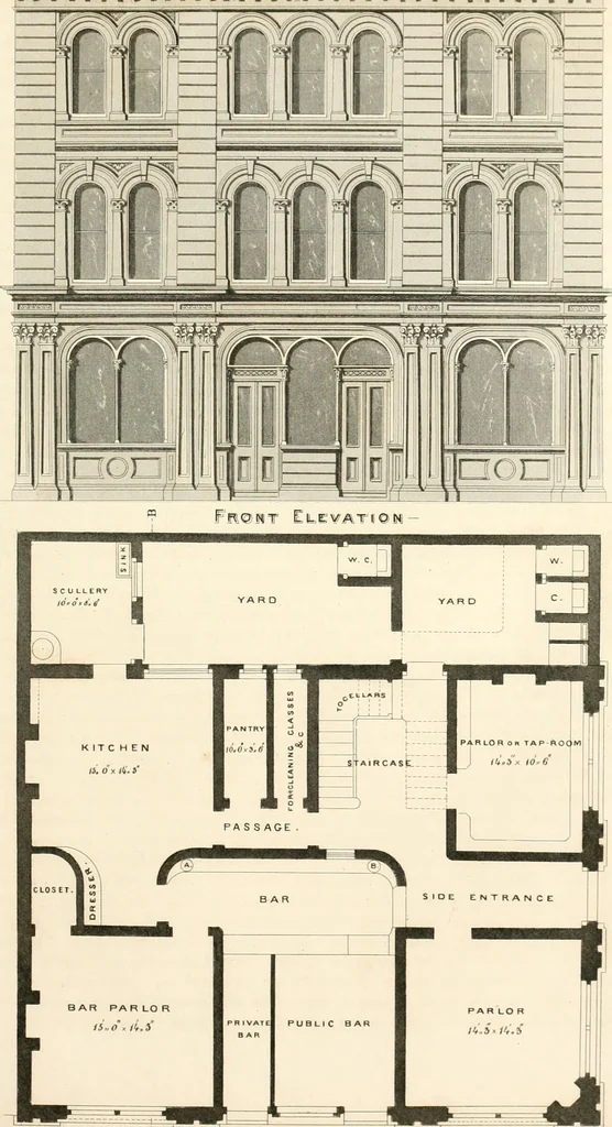 An illustration from The builder's practical director; or, Buildings for all classes, containing plans, sections and elevations for the erection of cottages, villas, farm buildings, dispensaries, public schools, &c., with detailed estimates, quantities, prices, &c. .., 1855, leaf 278