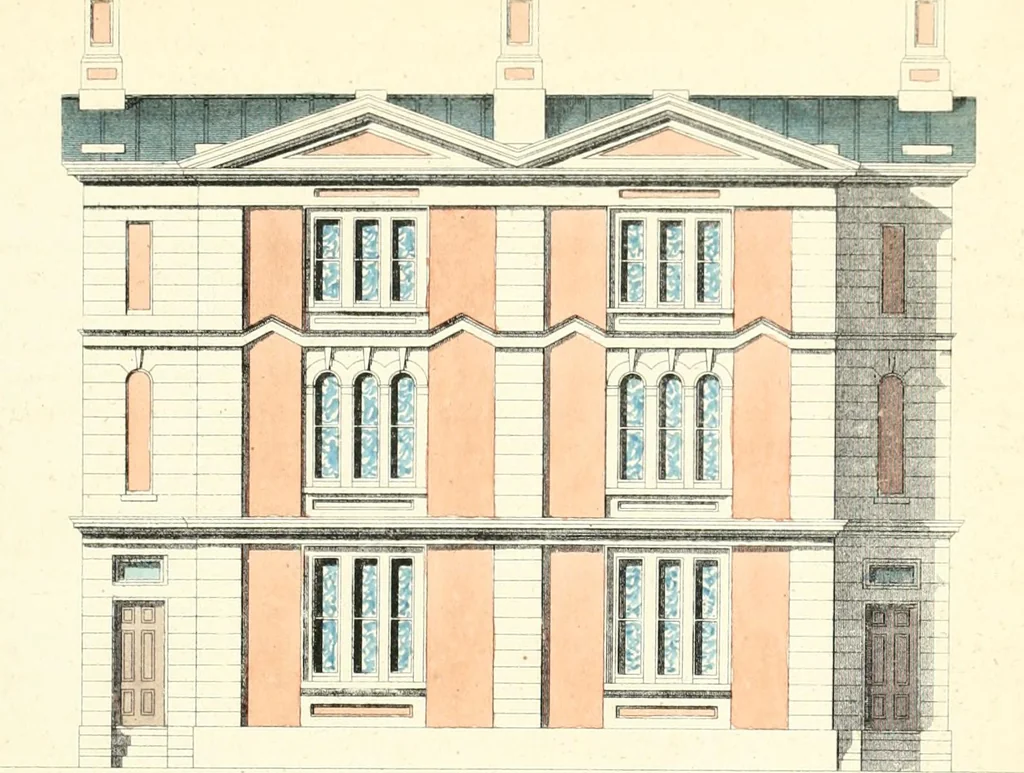 An illustration from The builder's practical director; or, Buildings for all classes, containing plans, sections and elevations for the erection of cottages, villas, farm buildings, dispensaries, public schools, &c., with detailed estimates, quantities, prices, &c. .., 1855, leaf 286