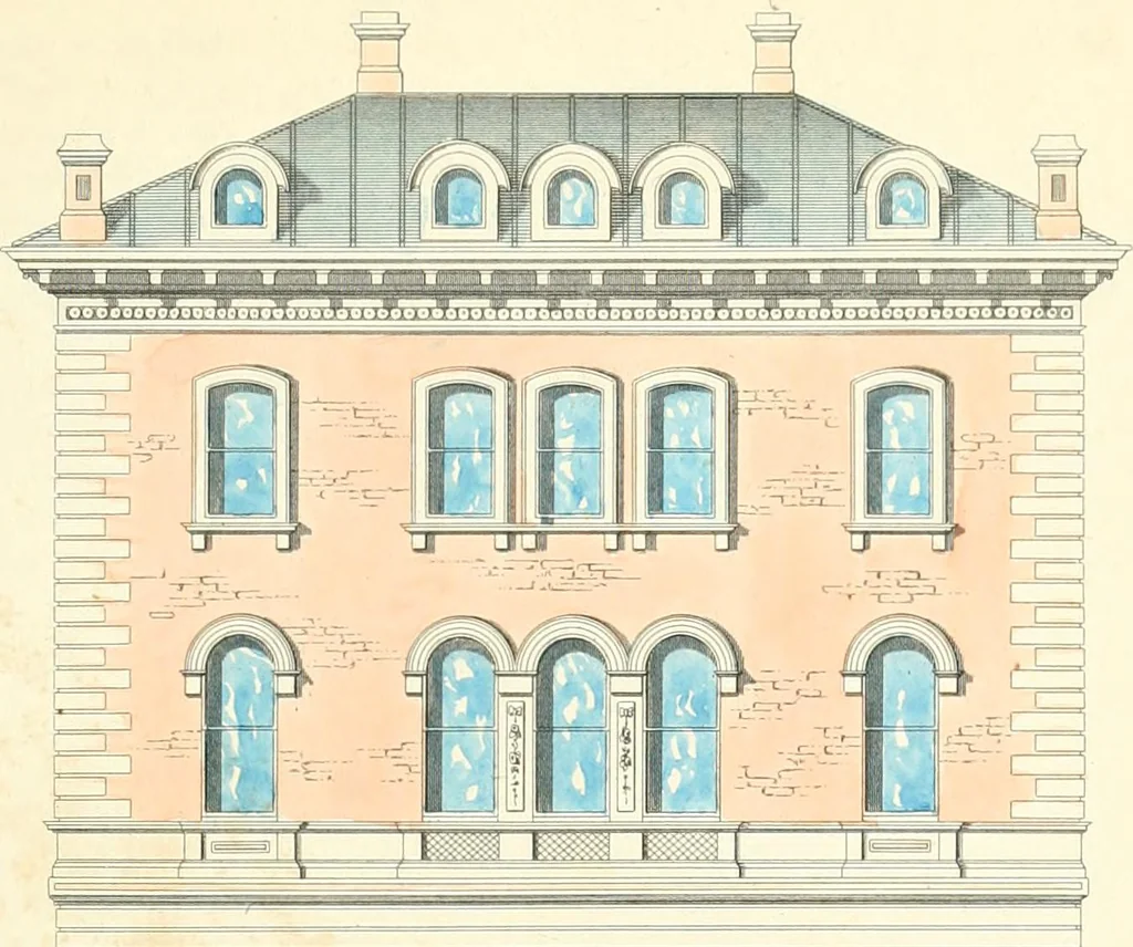 An illustration from The builder's practical director; or, Buildings for all classes, containing plans, sections and elevations for the erection of cottages, villas, farm buildings, dispensaries, public schools, &c., with detailed estimates, quantities, prices, &c. .., 1855, leaf 302