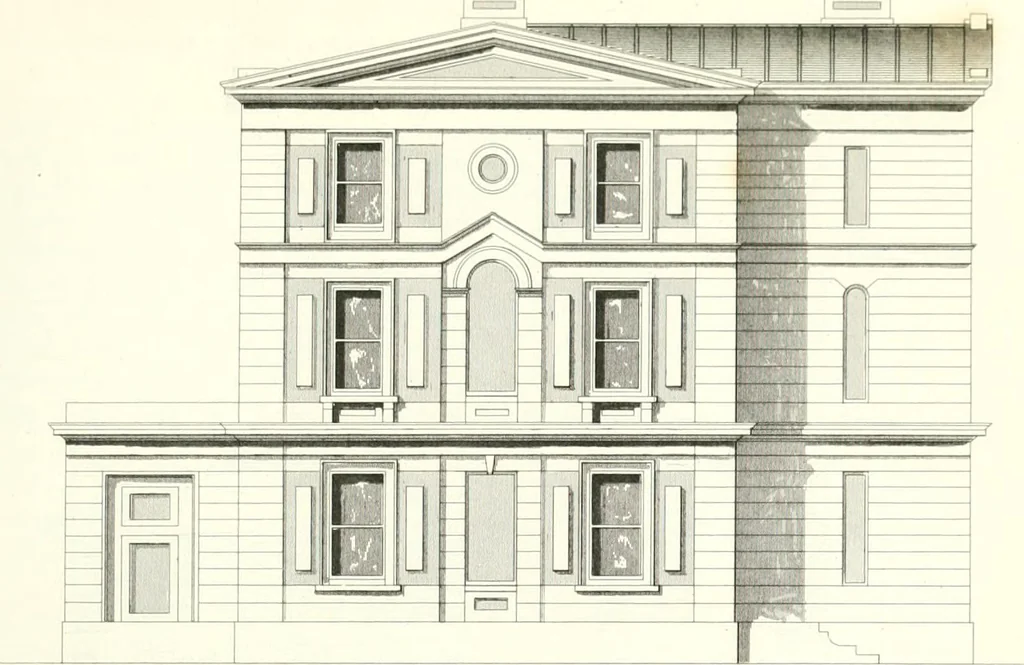 An illustration from The builder's practical director; or, Buildings for all classes, containing plans, sections and elevations for the erection of cottages, villas, farm buildings, dispensaries, public schools, &c., with detailed estimates, quantities, prices, &c. .., 1855, leaf 310