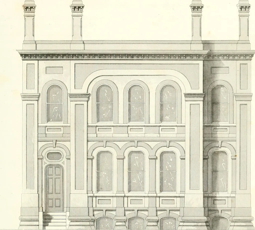 An illustration from The builder's practical director; or, Buildings for all classes, containing plans, sections and elevations for the erection of cottages, villas, farm buildings, dispensaries, public schools, &c., with detailed estimates, quantities, prices, &c. .., 1855, leaf 322
