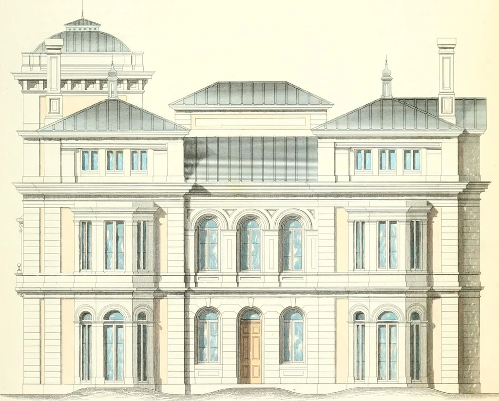 An illustration from The builder's practical director; or, Buildings for all classes, containing plans, sections and elevations for the erection of cottages, villas, farm buildings, dispensaries, public schools, &c., with detailed estimates, quantities, prices, &c. .., 1855, leaf 334