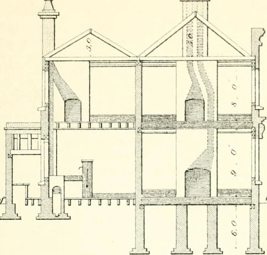 An illustration from The builder's practical director; or, Buildings for all classes, containing plans, sections and elevations for the erection of cottages, villas, farm buildings, dispensaries, public schools, &c., with detailed estimates, quantities, prices, &c. .., 1855, leaf 34