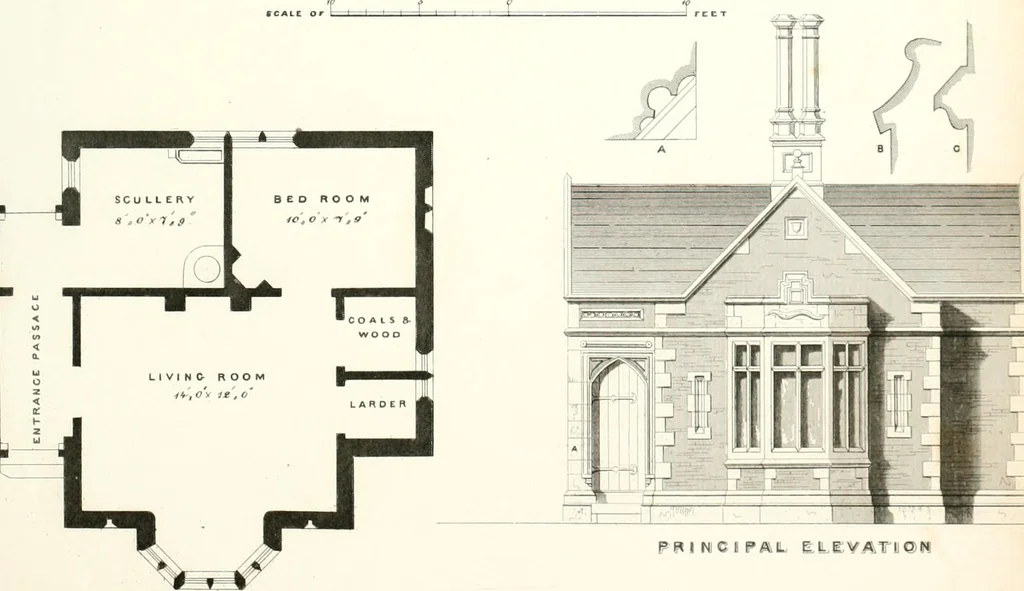 An illustration from The builder's practical director; or, Buildings for all classes, containing plans, sections and elevations for the erection of cottages, villas, farm buildings, dispensaries, public schools, &c., with detailed estimates, quantities, prices, &c. .., 1855, leaf 342