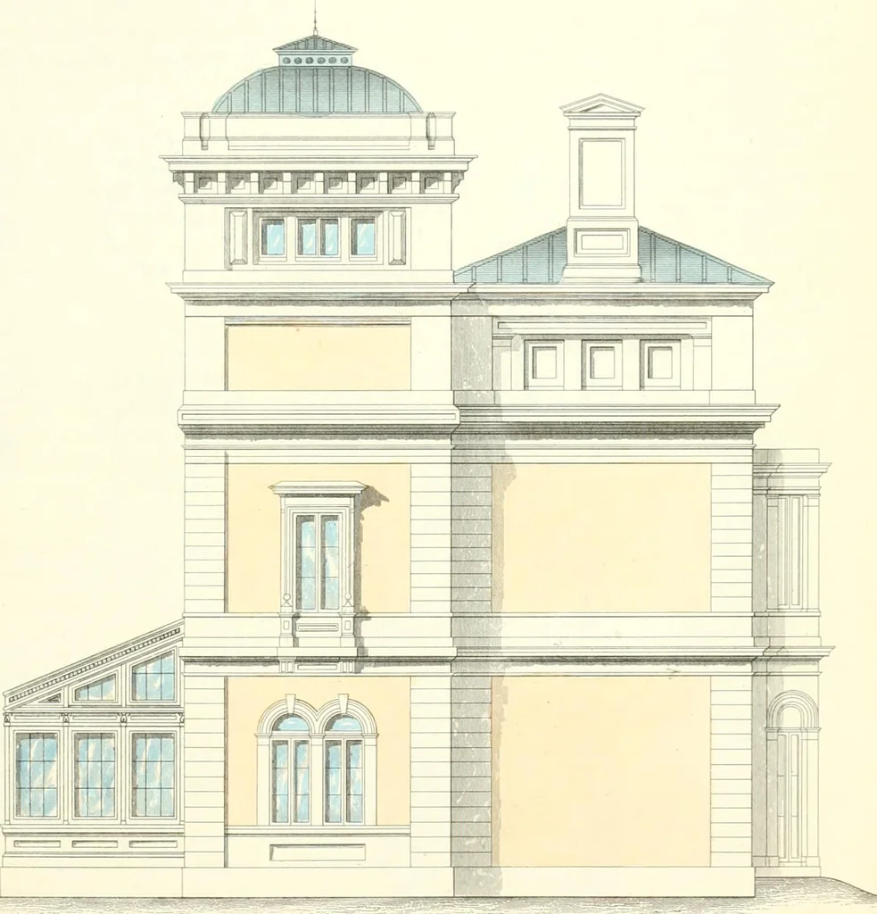 An illustration from The builder's practical director; or, Buildings for all classes, containing plans, sections and elevations for the erection of cottages, villas, farm buildings, dispensaries, public schools, &c., with detailed estimates, quantities, prices, &c. .., 1855, leaf 350