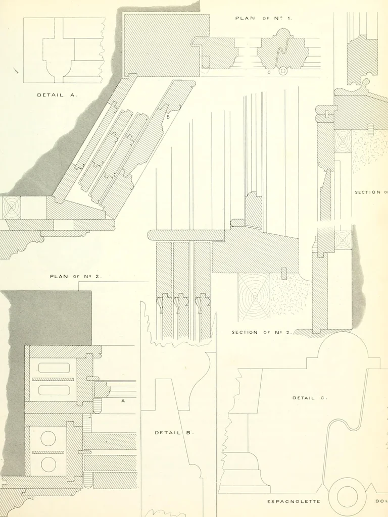 An illustration from The builder's practical director; or, Buildings for all classes, containing plans, sections and elevations for the erection of cottages, villas, farm buildings, dispensaries, public schools, &c., with detailed estimates, quantities, prices, &c. .., 1855, leaf 354