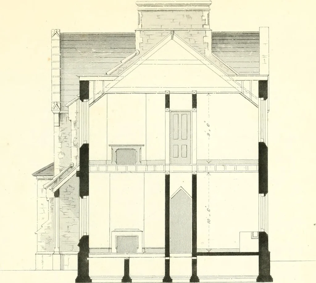 An illustration from The builder's practical director; or, Buildings for all classes, containing plans, sections and elevations for the erection of cottages, villas, farm buildings, dispensaries, public schools, &c., with detailed estimates, quantities, prices, &c. .., 1855, leaf 394