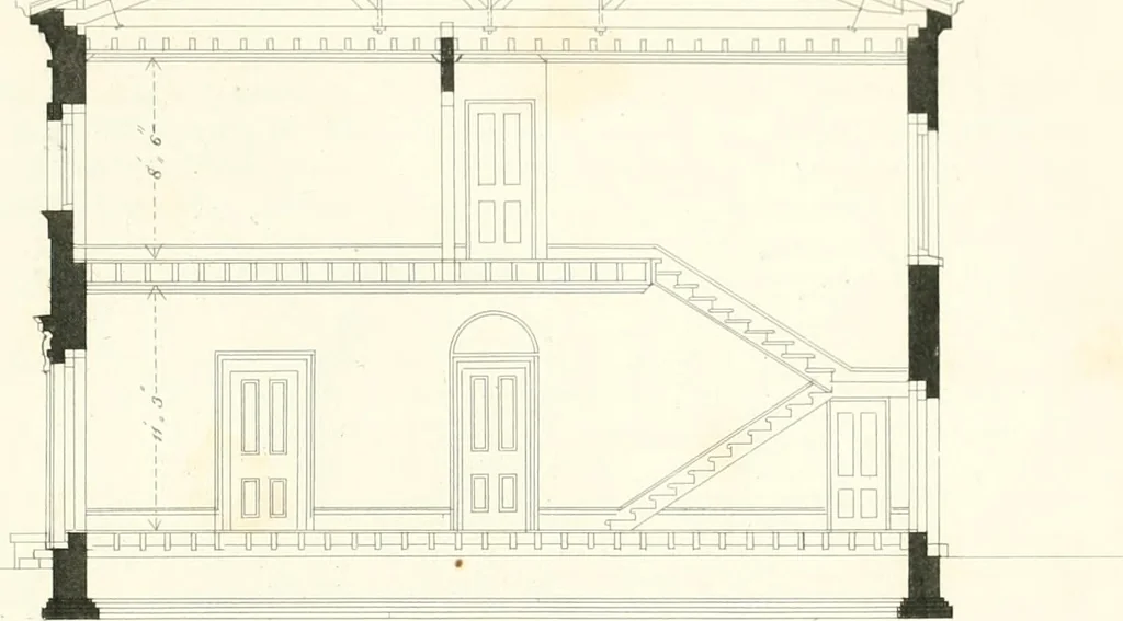 An illustration from The builder's practical director; or, Buildings for all classes, containing plans, sections and elevations for the erection of cottages, villas, farm buildings, dispensaries, public schools, &c., with detailed estimates, quantities, prices, &c. .., 1855, leaf 406