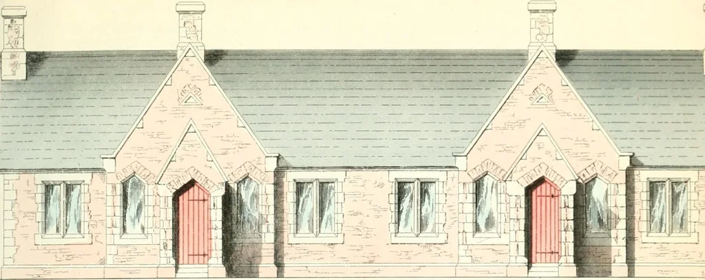 An illustration from The builder's practical director; or, Buildings for all classes, containing plans, sections and elevations for the erection of cottages, villas, farm buildings, dispensaries, public schools, &c., with detailed estimates, quantities, prices, &c. .., 1855, leaf 414