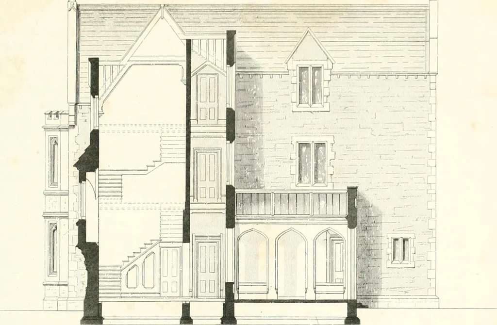 An illustration from The builder's practical director; or, Buildings for all classes, containing plans, sections and elevations for the erection of cottages, villas, farm buildings, dispensaries, public schools, &c., with detailed estimates, quantities, prices, &c. .., 1855, leaf 418