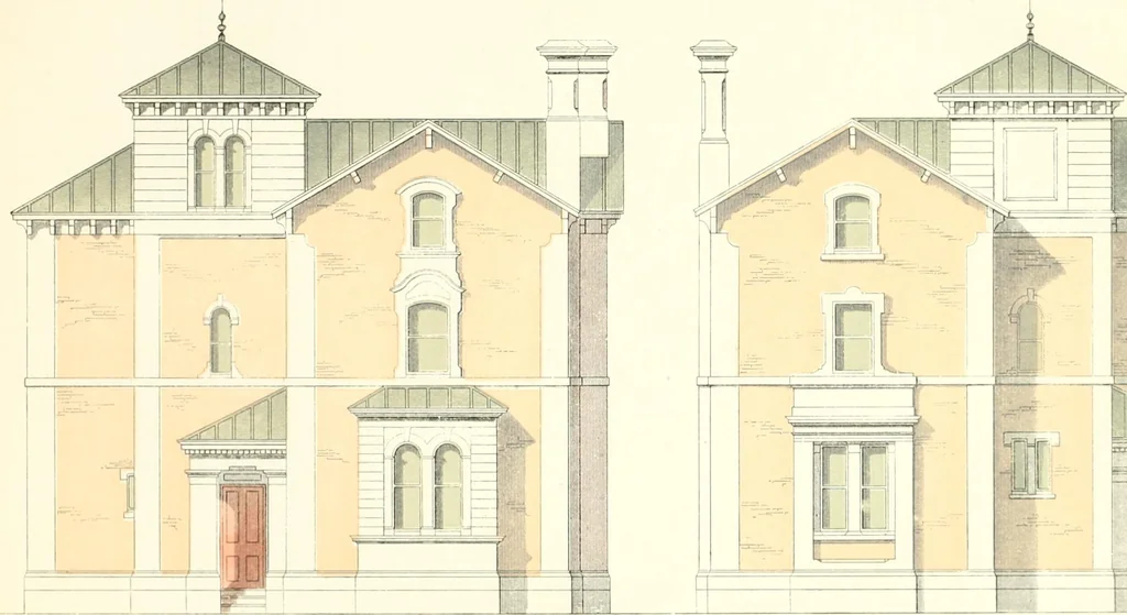 An illustration from The builder's practical director; or, Buildings for all classes, containing plans, sections and elevations for the erection of cottages, villas, farm buildings, dispensaries, public schools, &c., with detailed estimates, quantities, prices, &c. .., 1855, leaf 430